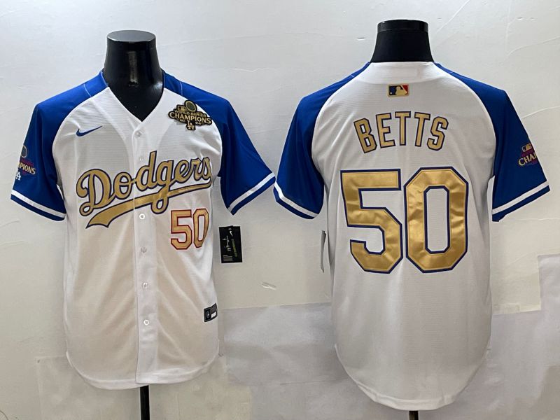 Men Los Angeles Dodgers #50 Betts White Blue Game Nike 2025 MLB Jersey style 3->los angeles dodgers->MLB Jersey